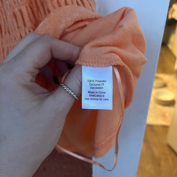 SO Top Artsy Babydoll Terry Island Orange Groovy Crop Smocked Ruffle Women's XL - Picture 3 of 4